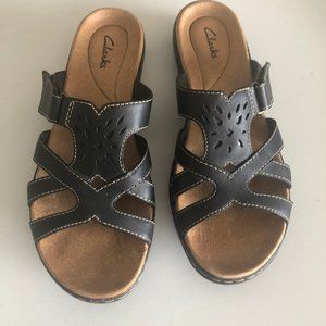 Clarks Adjustable Black Leather Sandals